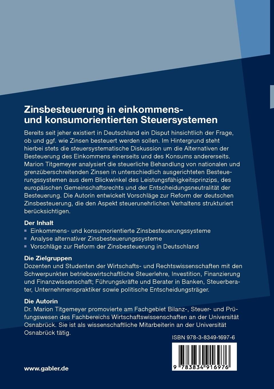 Rückseitencover Zinsbesteuerung in einkommens- und konsumorientierten Steuersystemen