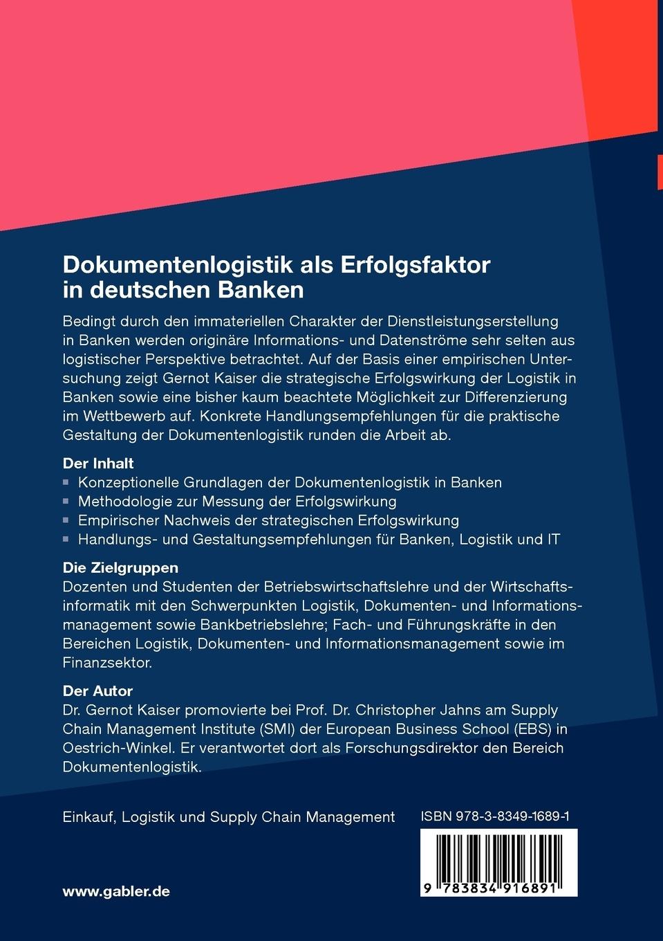 Rückseitencover Dokumentenlogistik als Erfolgsfaktor in deutschen Banken