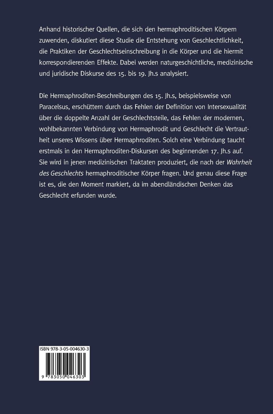 Rückseitencover Die Ordnung der Hermaphroditen-Geschlechter