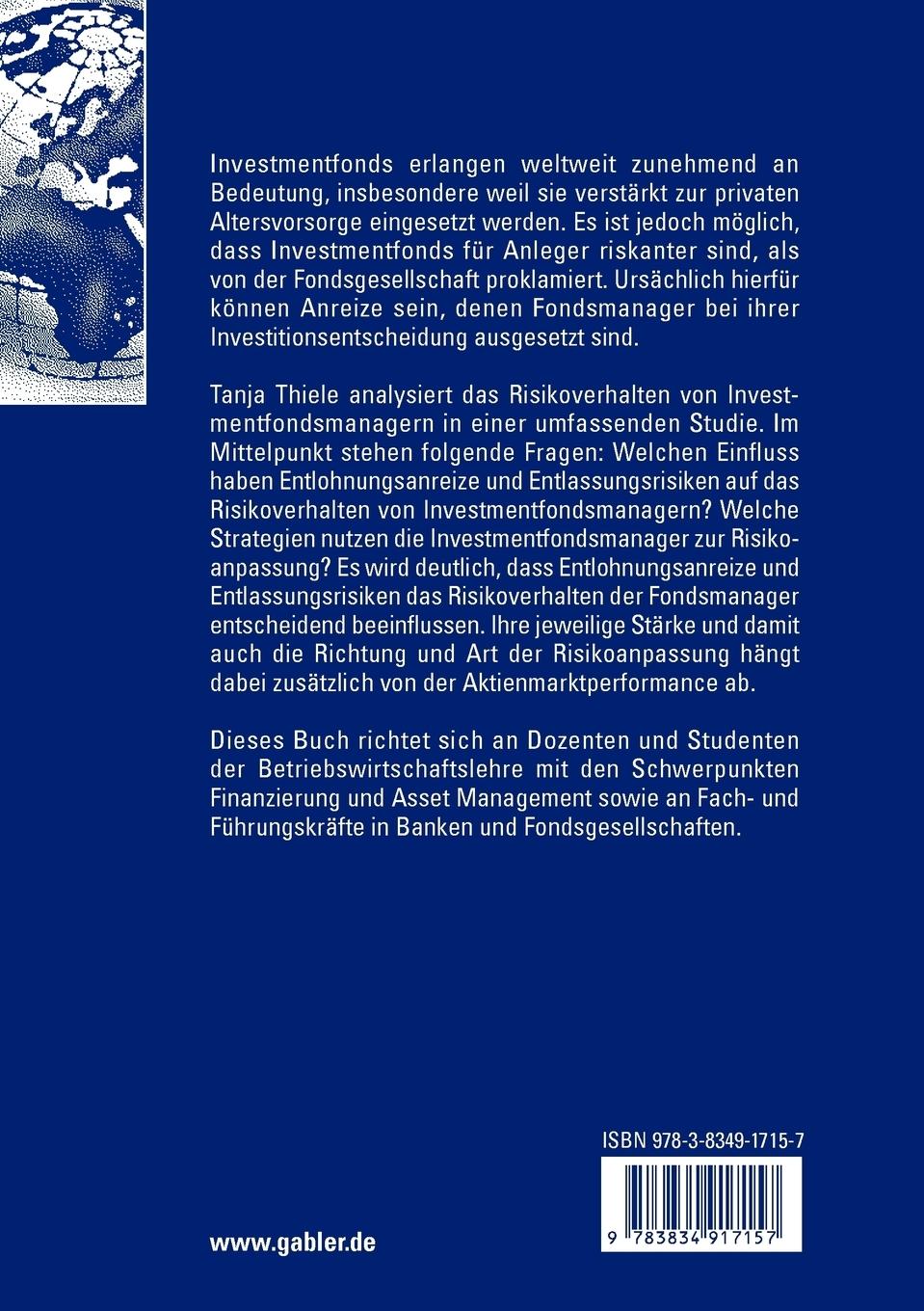 Rückseitencover Risikoverhalten von Investmentfondsmanagern