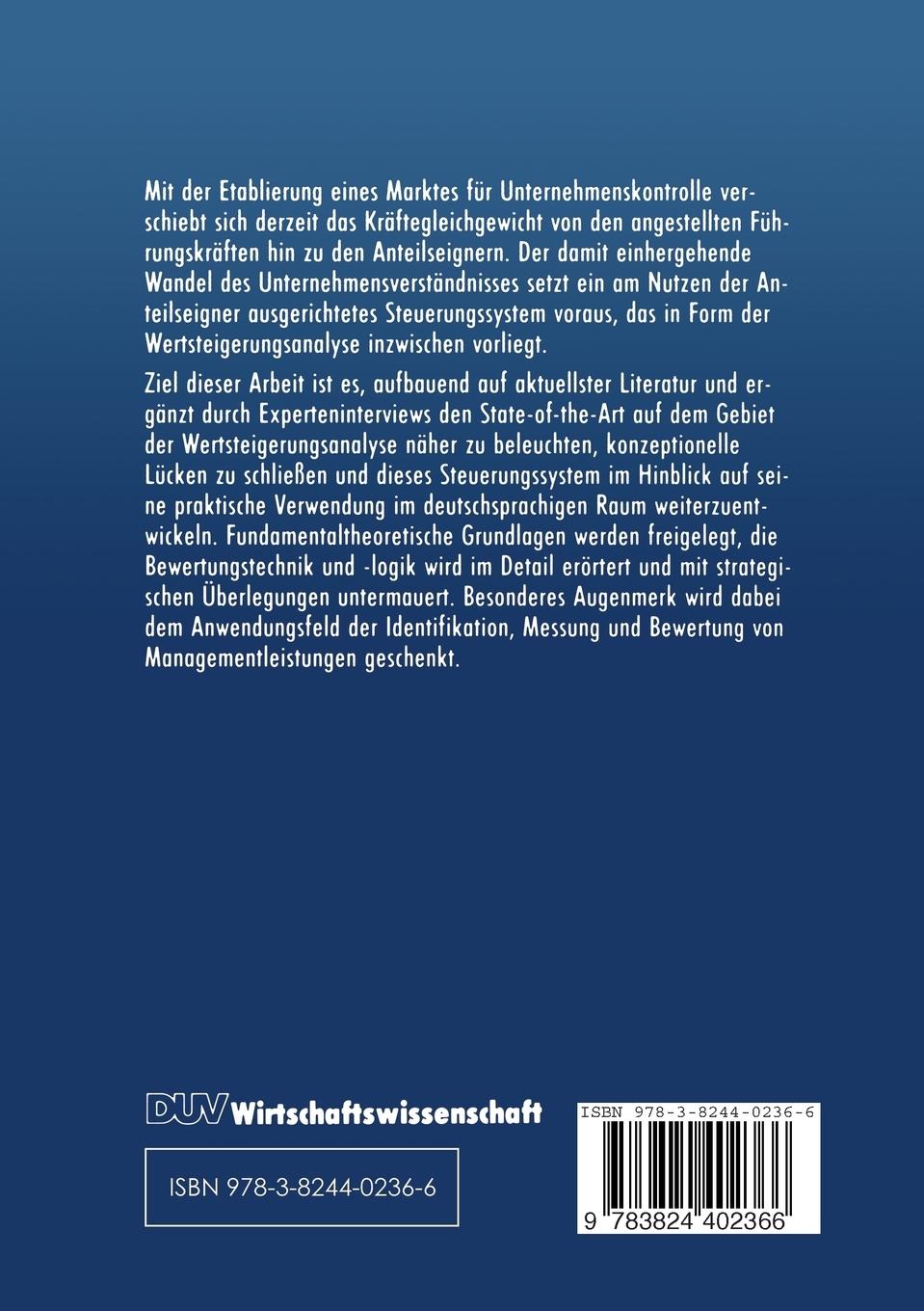 Rückseitencover Wertsteigerungsanalyse und Messung von Managementleistungen