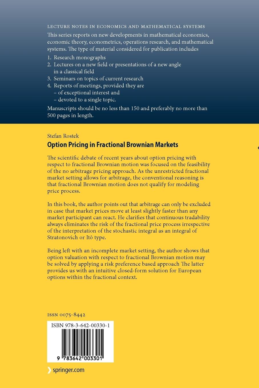Rückseitencover Option Pricing in Fractional Brownian Markets