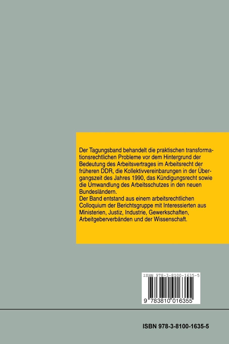 Rückseitencover Transformation der Arbeitsrechtsordnung in den neuen Bundesländern