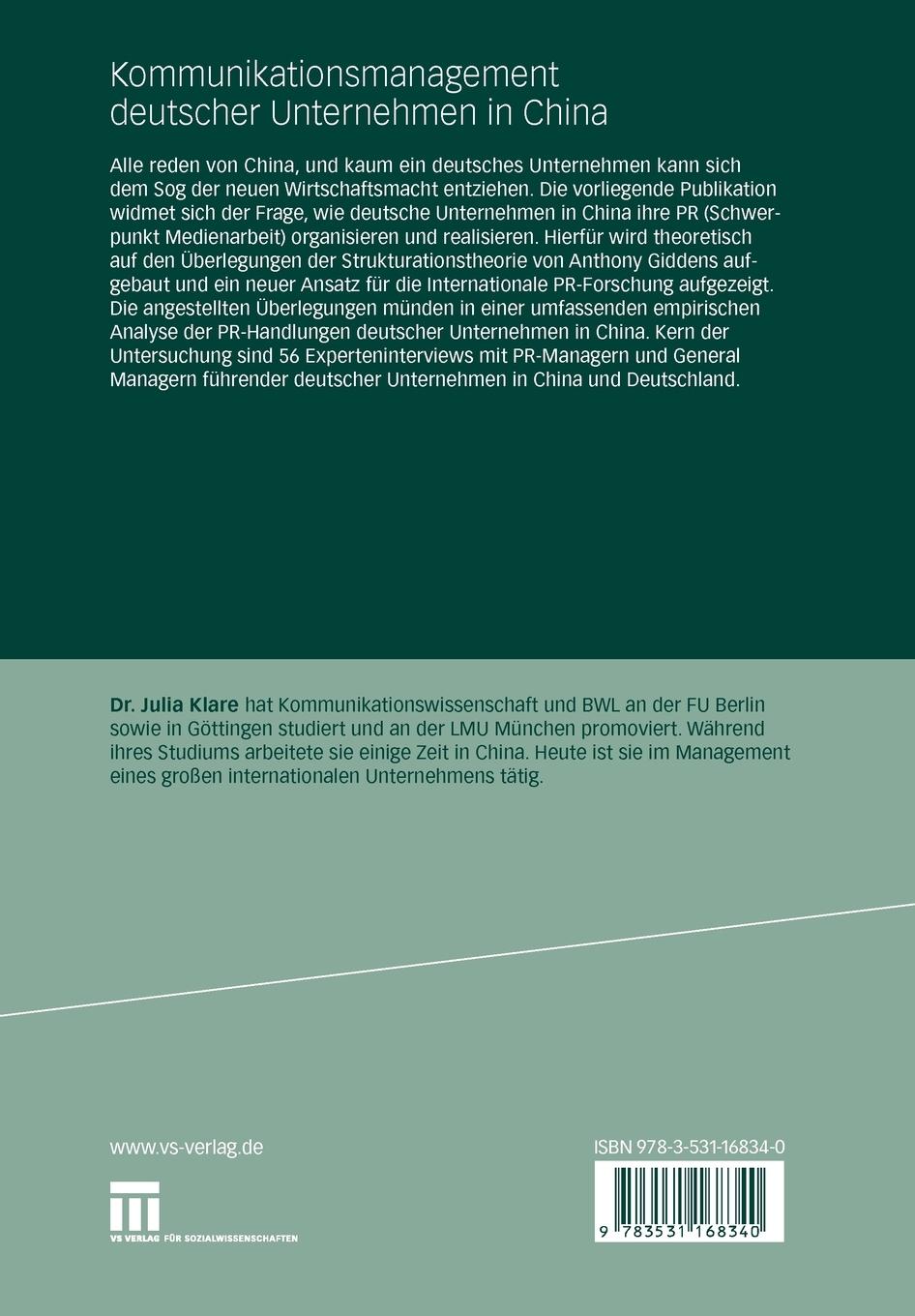 Rückseitencover Kommunikationsmanagement deutscher Unternehmen in China