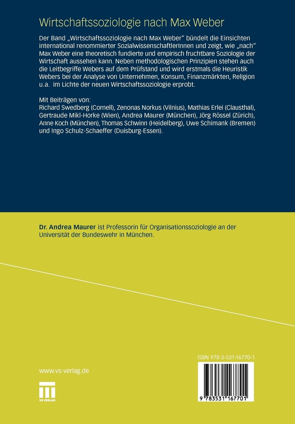 Rückseitencover Wirtschaftssoziologie nach Max Weber