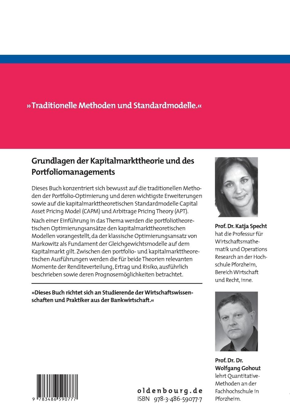Rückseitencover Grundlagen der Kapitalmarkttheorie und des Portfoliomanagements