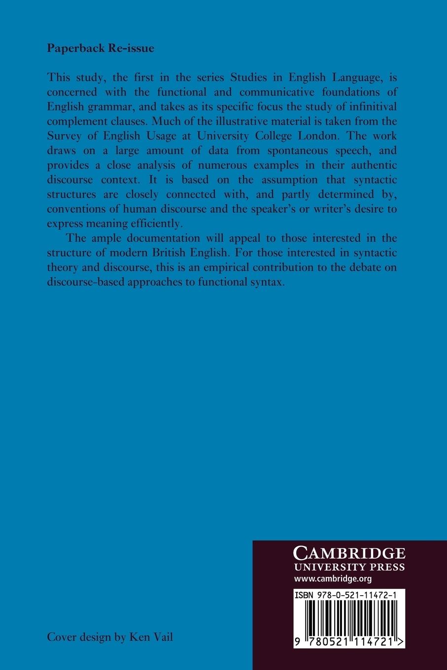 Rückseitencover Infinitival Complement Clauses in English