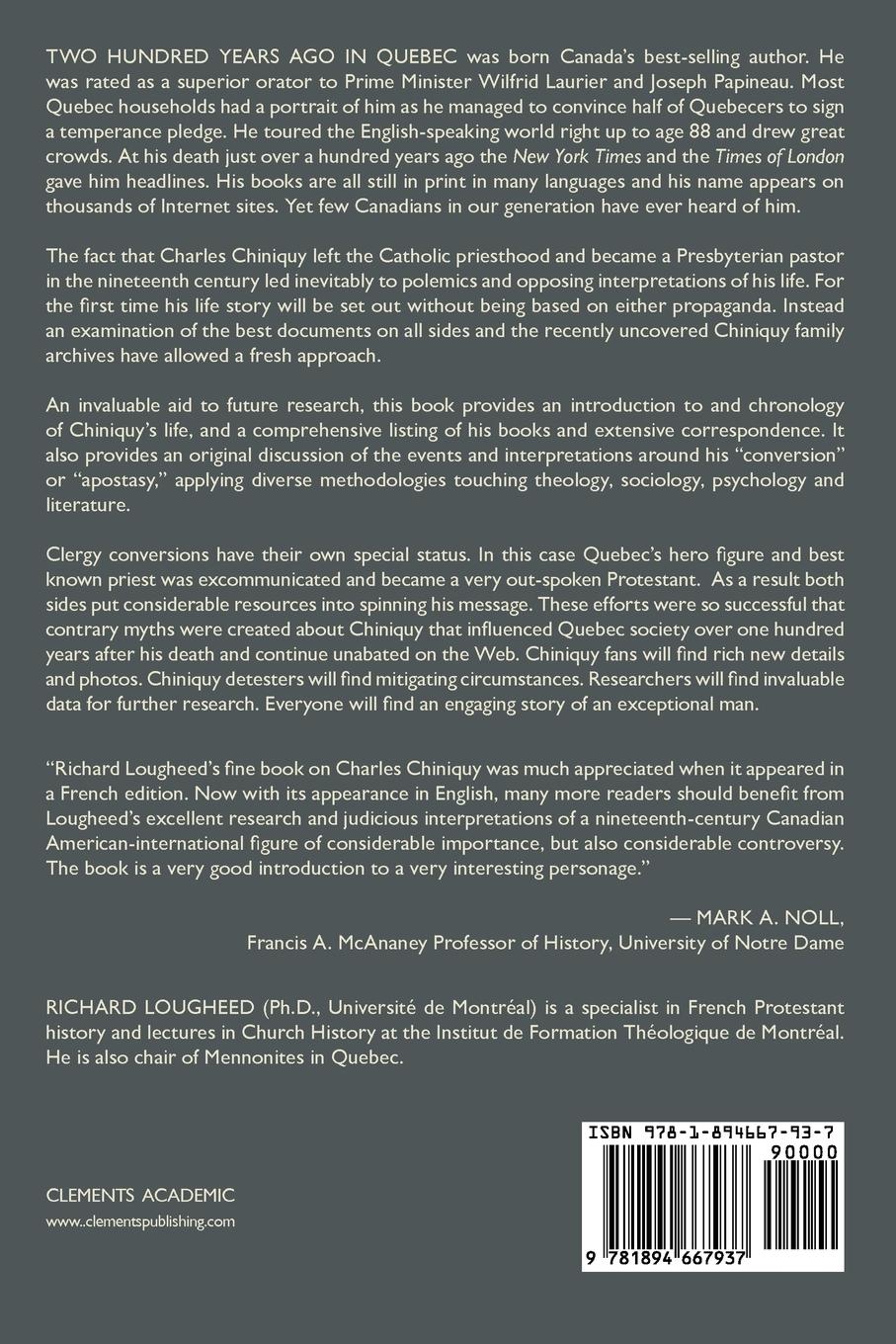 Rückseitencover The Controversial Conversion of Charles Chiniquy