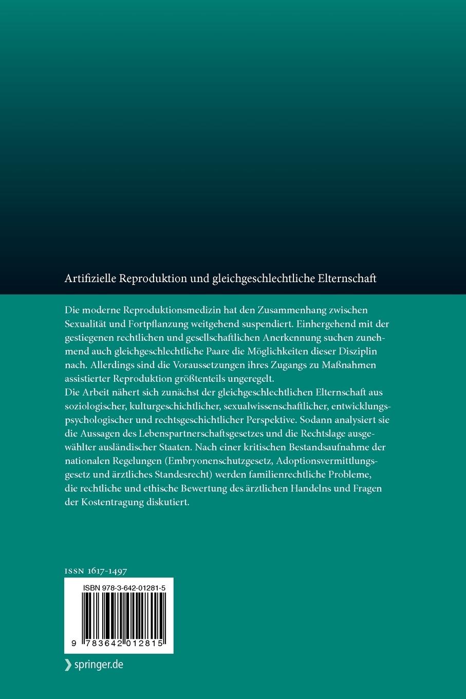 Rückseitencover Artifizielle Reproduktion und gleichgeschlechtliche Elternschaft