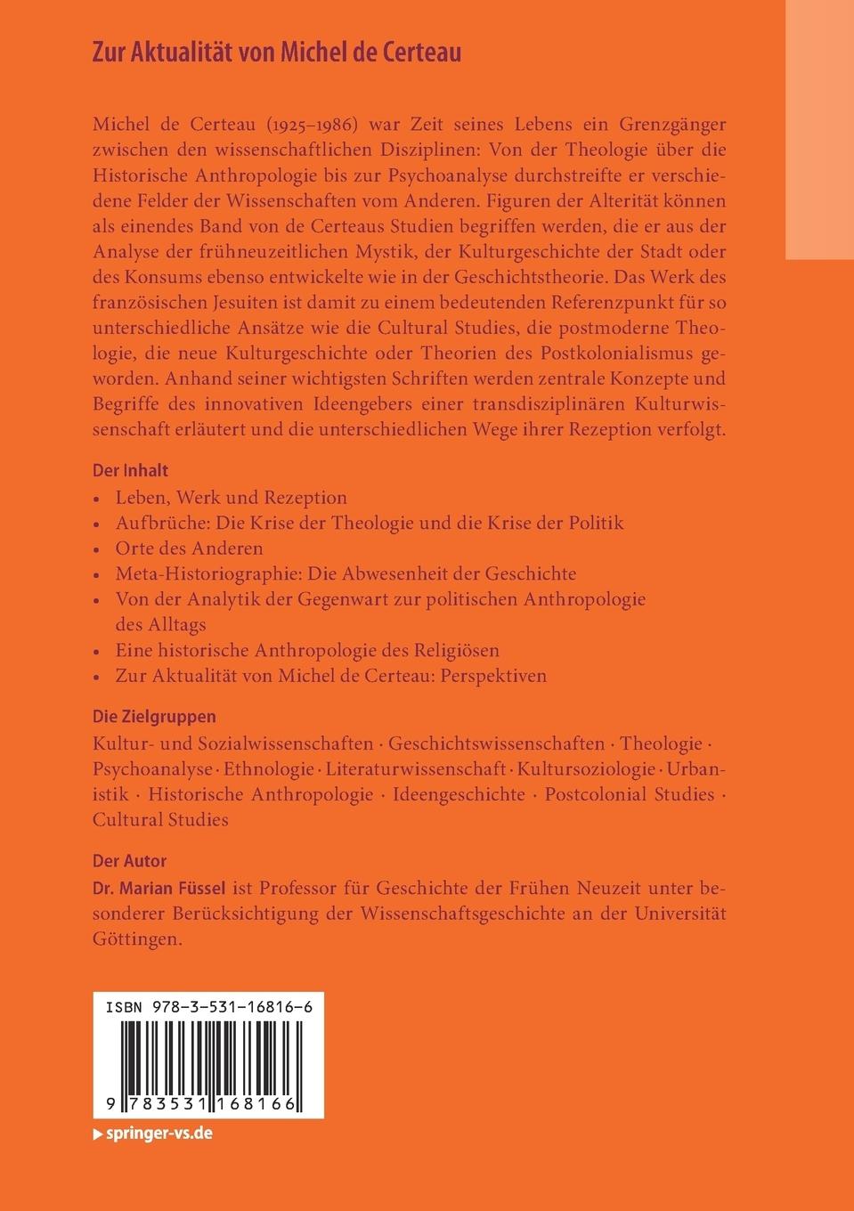 Rückseitencover Zur Aktualität von Michel de Certeau