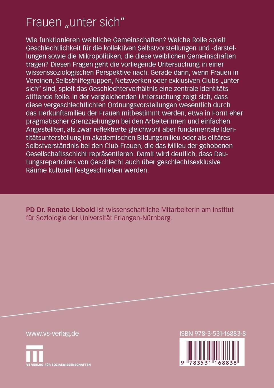 Rückseitencover Frauen "unter sich"