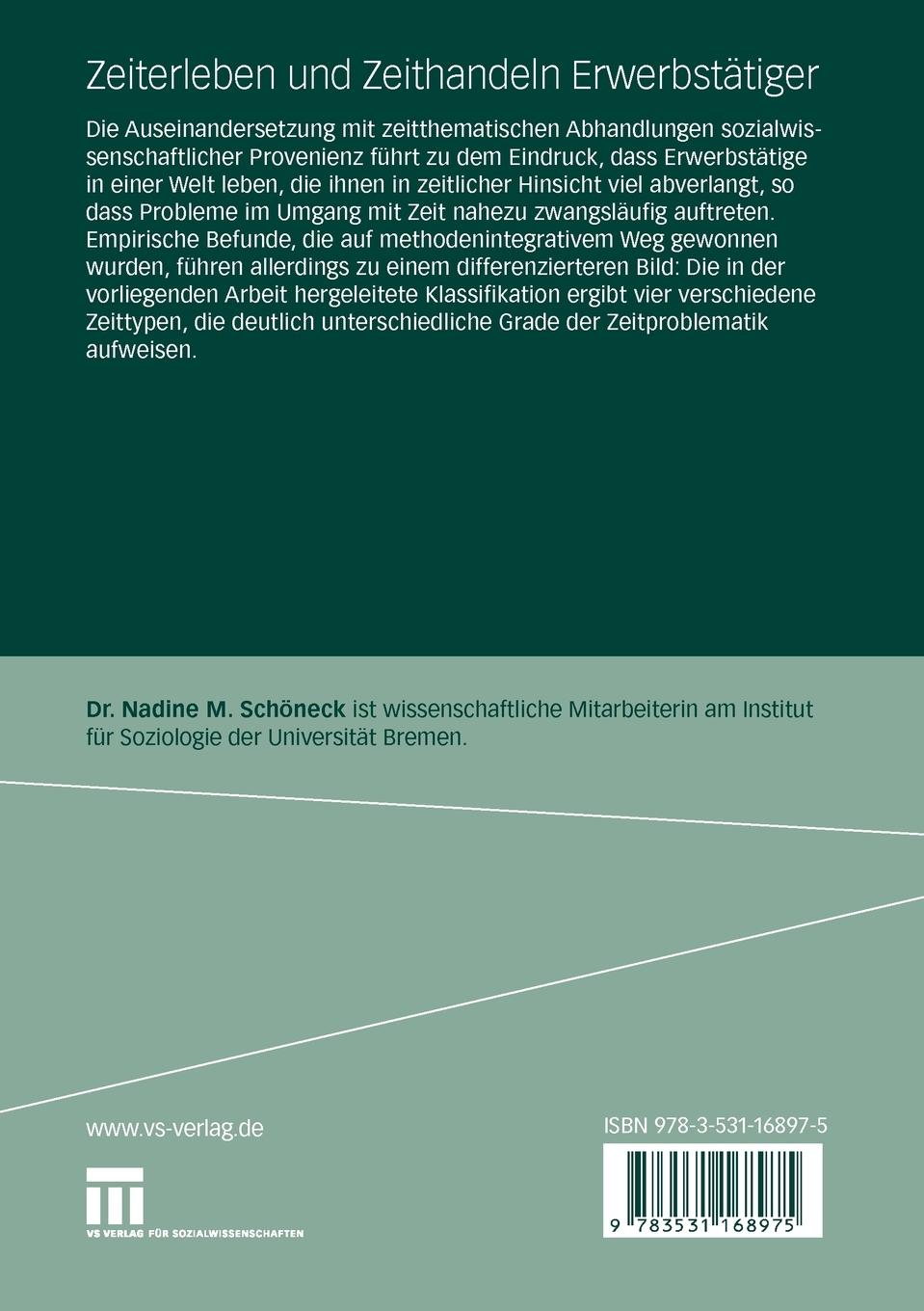 Rückseitencover Zeiterleben und Zeithandeln Erwerbstätiger