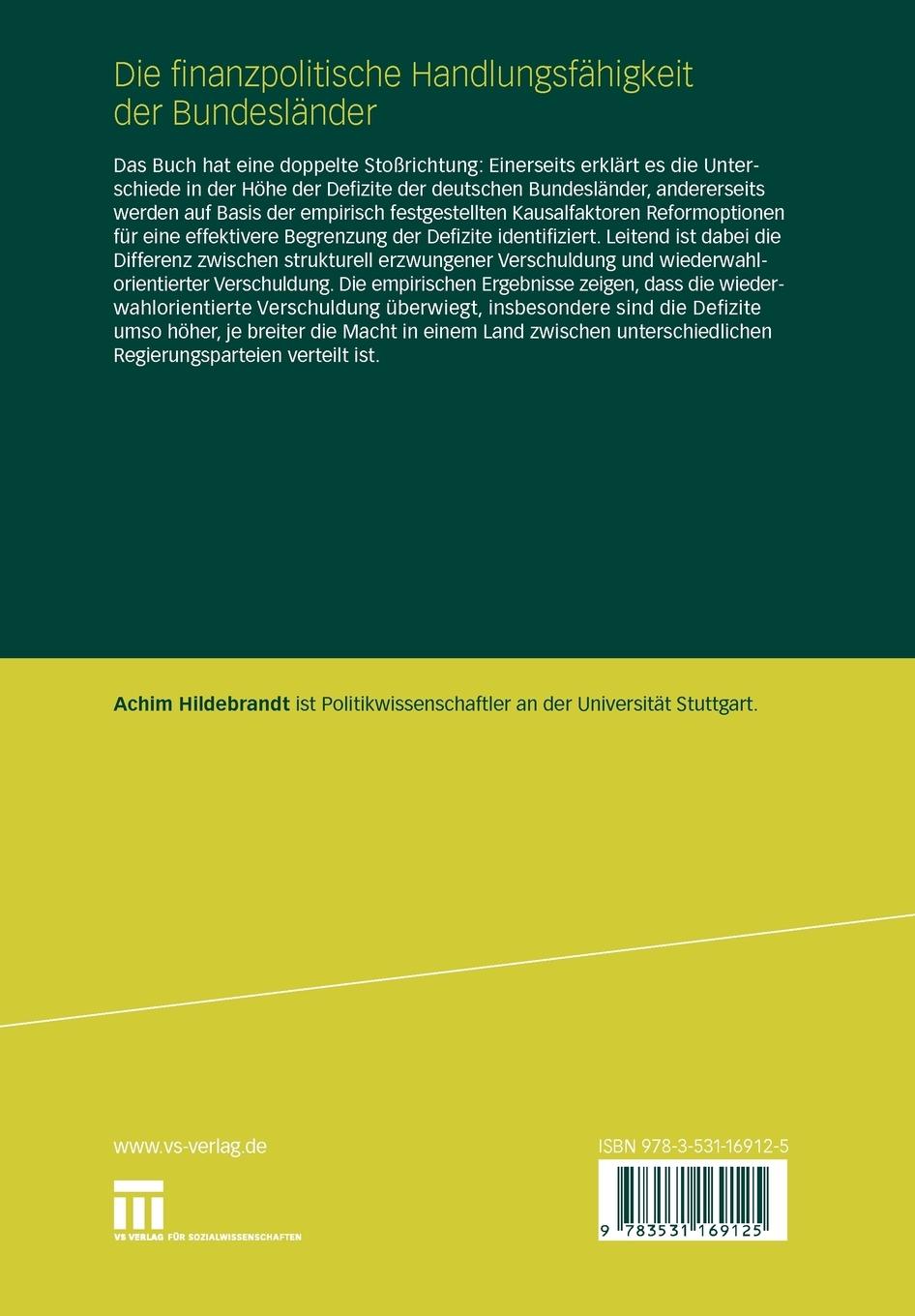Rückseitencover Die finanzpolitische Handlungsfähigkeit der Bundesländer