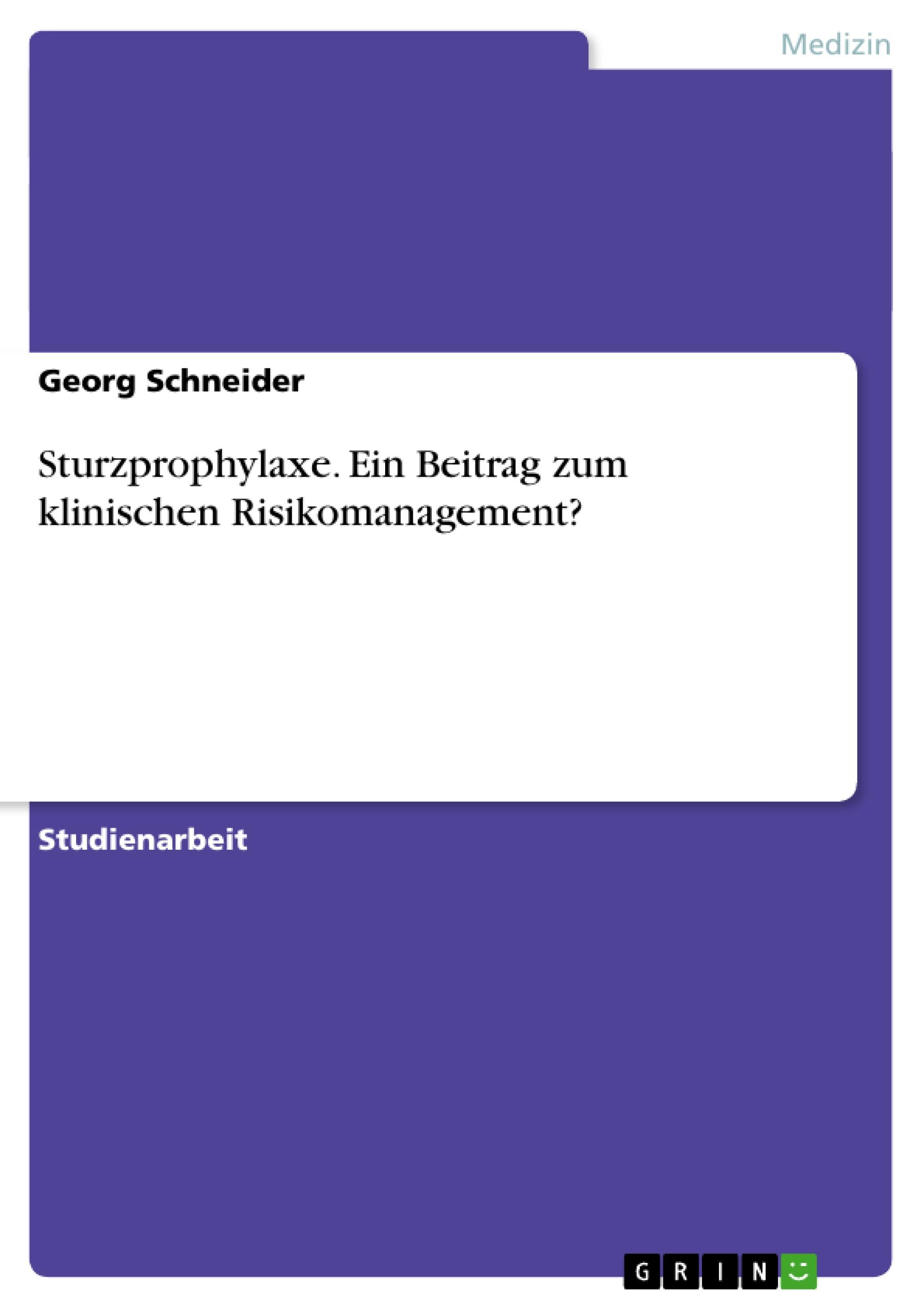 Vorderes Coverbild Sturzprophylaxe. Ein Beitrag zum klinischen Risikomanagement?