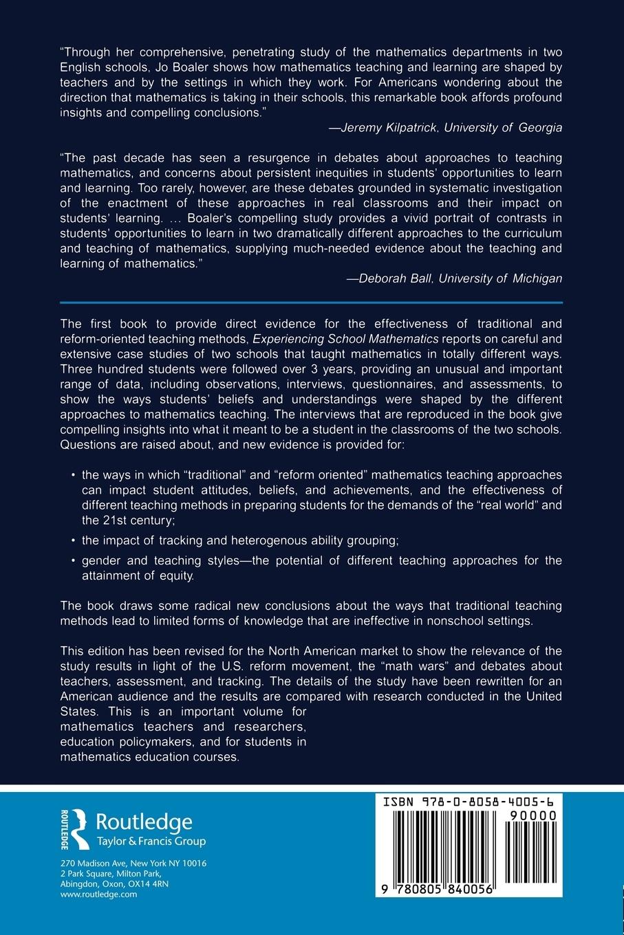 Rückseitencover Experiencing School Mathematics