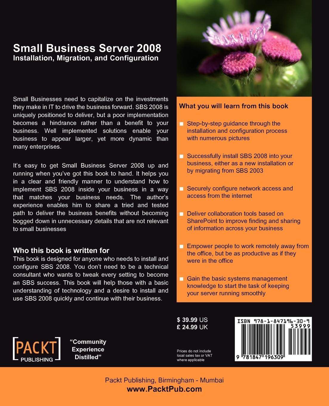 Rückseitencover Small Business Server 2008 - Installation, Migration, and Configuration