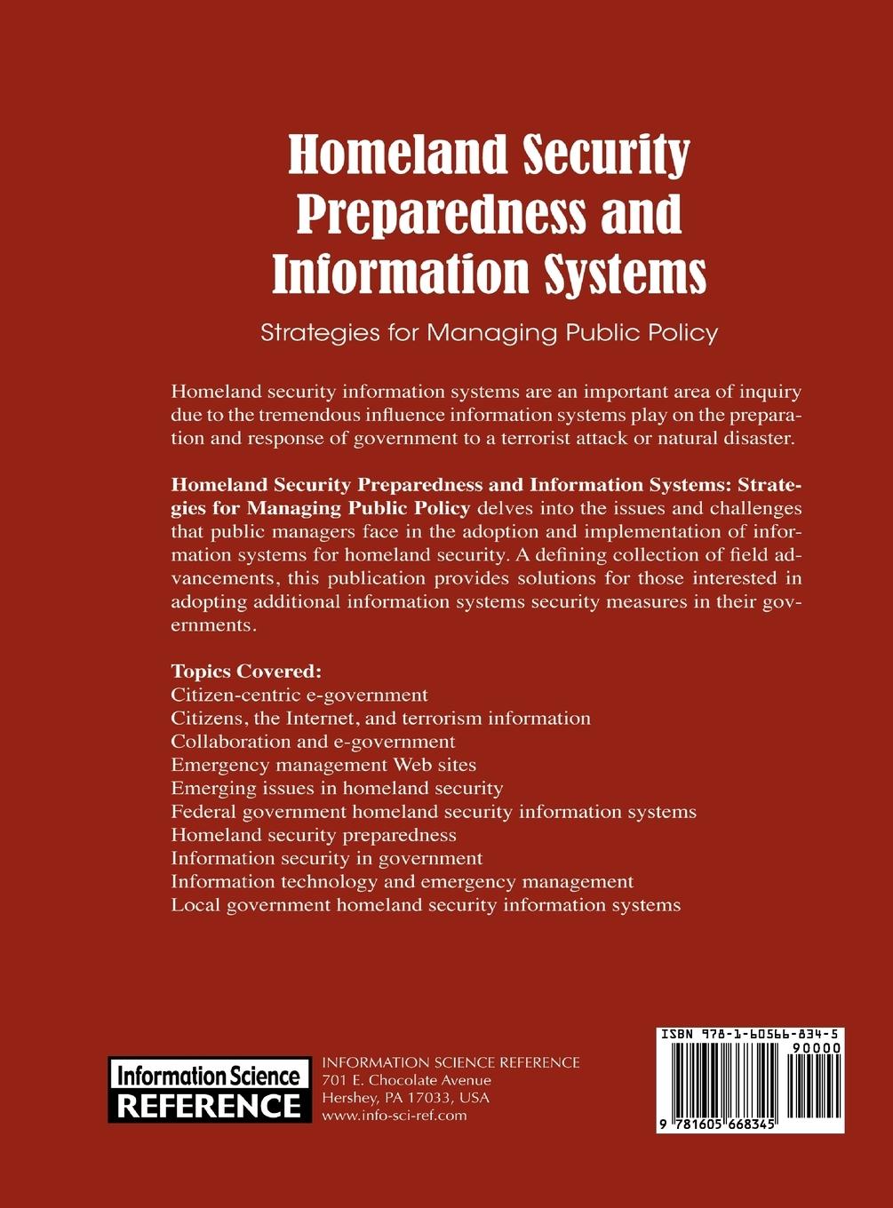 Rückseitencover Homeland Security Preparedness and Information Systems