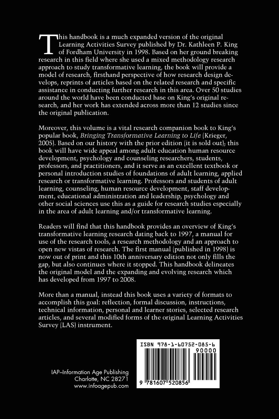 Rückseitencover The Handbook of the Evolving Research of Transformative Learning Based on the Learning Activities Survey (10th Anniversary Edition) (PB)