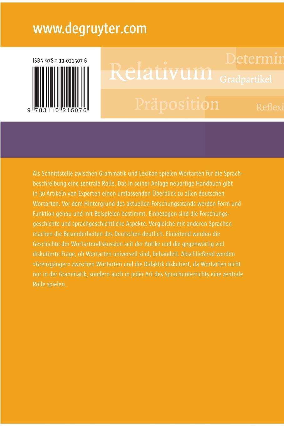 Rückseitencover Handbuch der deutschen Wortarten