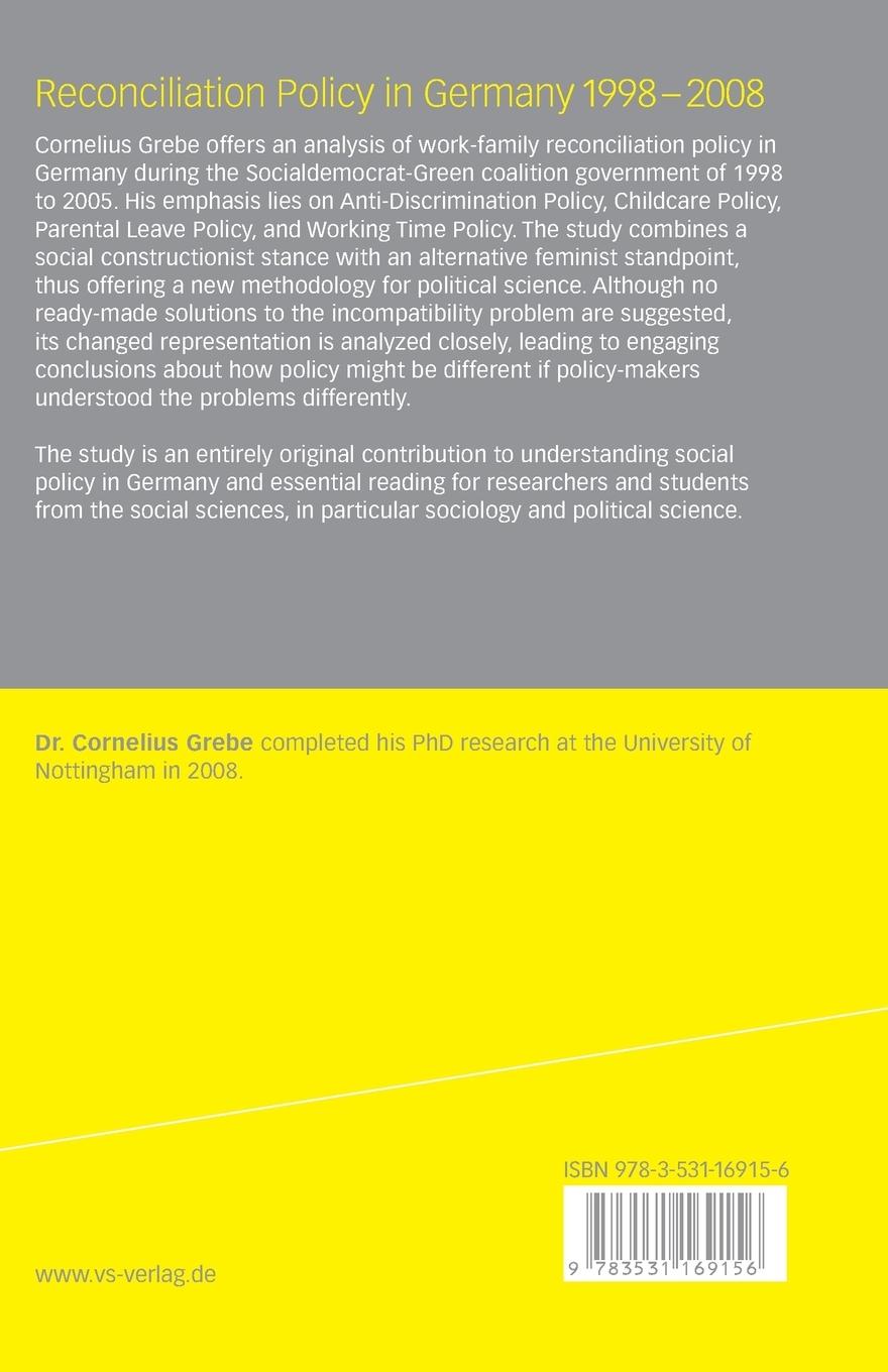 Rückseitencover Reconciliation Policy in Germany 1998-2008