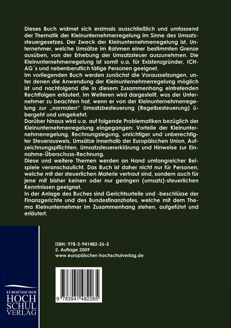 Rückseitencover Die Kleinunternehmerregelung