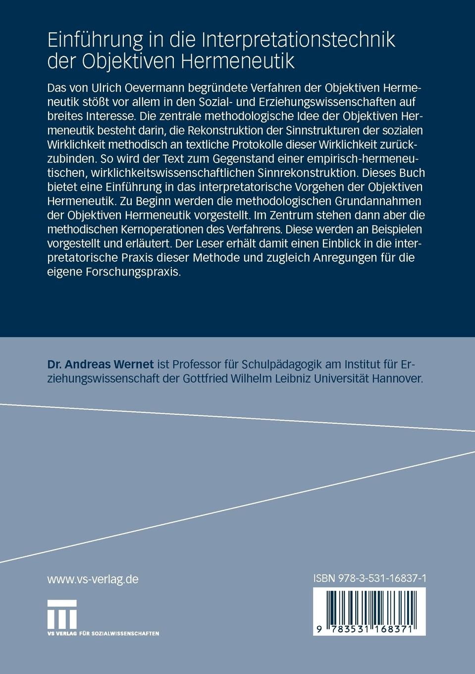 Rückseitencover Einführung in die Interpretationstechnik der Objektiven Hermeneutik
