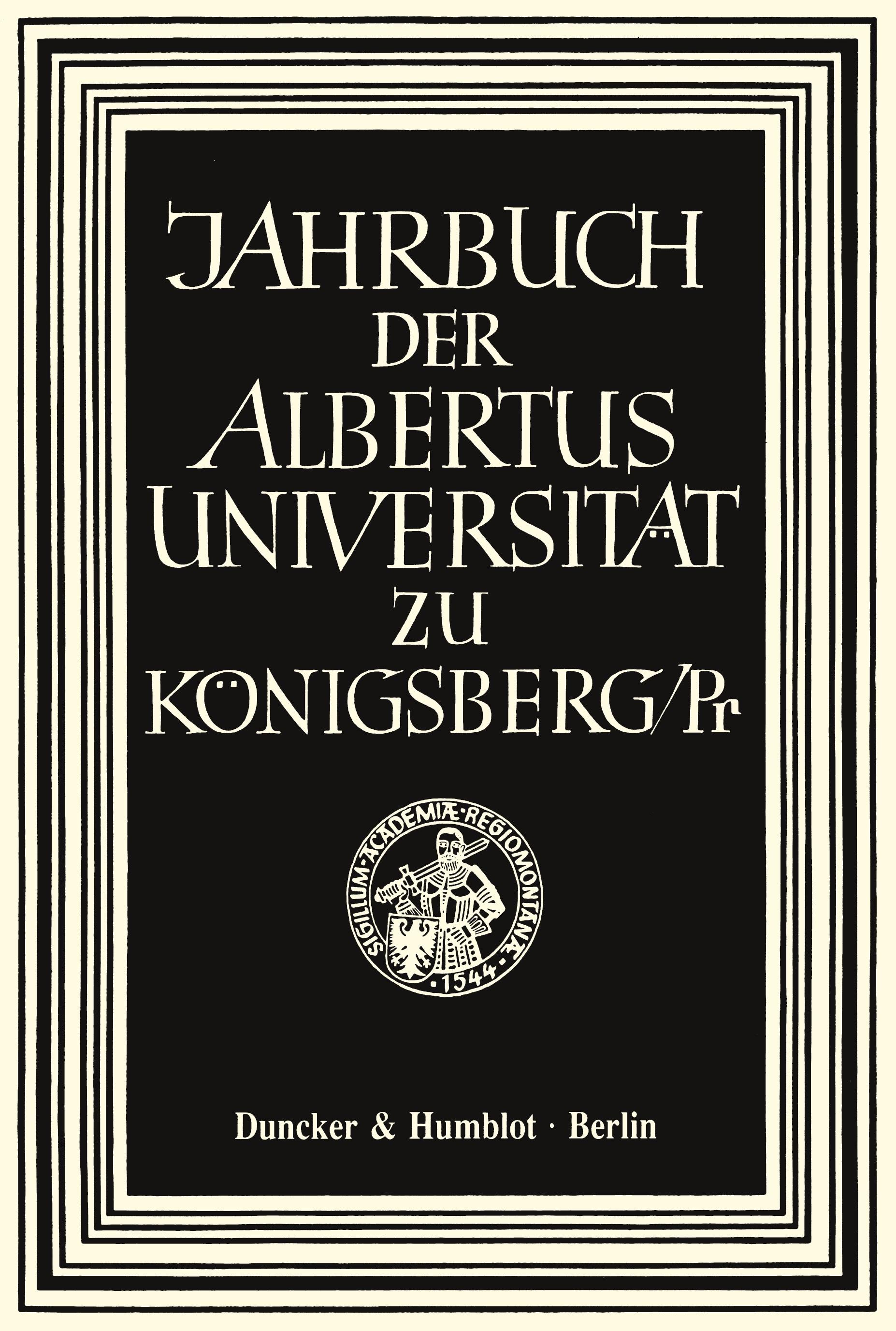 Vorderes Coverbild Jahrbuch der Albertus-Universität zu Königsberg/Pr.