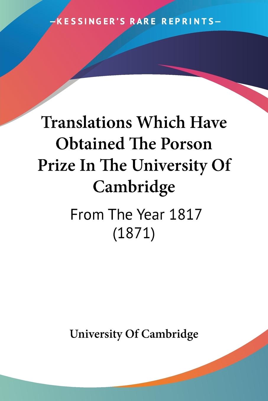Vorderes Coverbild Translations Which Have Obtained The Porson Prize In The University Of Cambridge