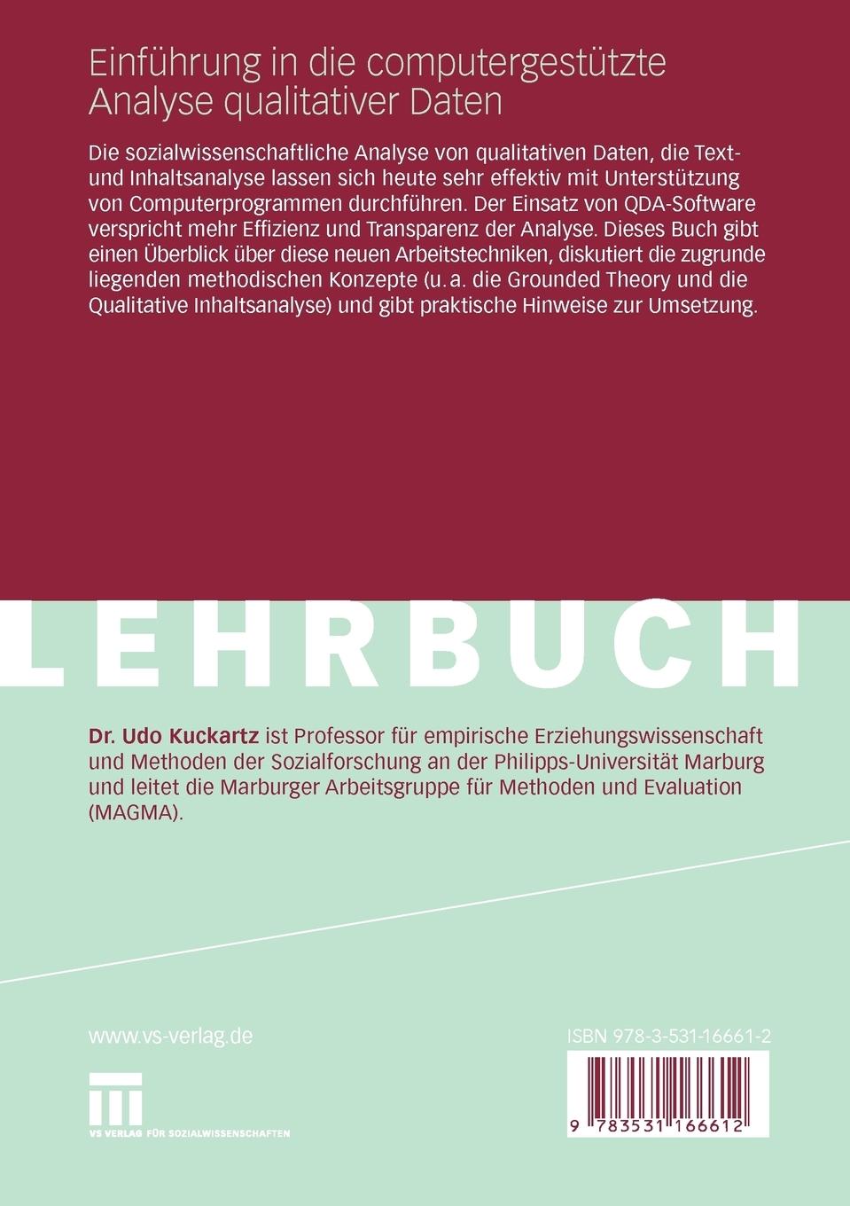 Rückseitencover Einführung in die computergestützte Analyse qualitativer Daten