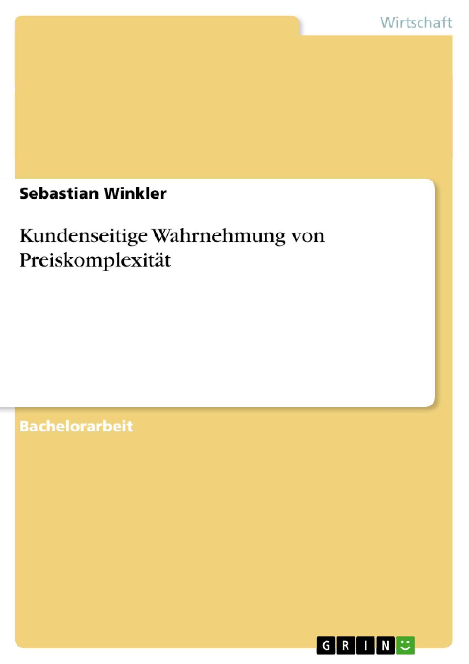 Vorderes Coverbild Kundenseitige Wahrnehmung von Preiskomplexität