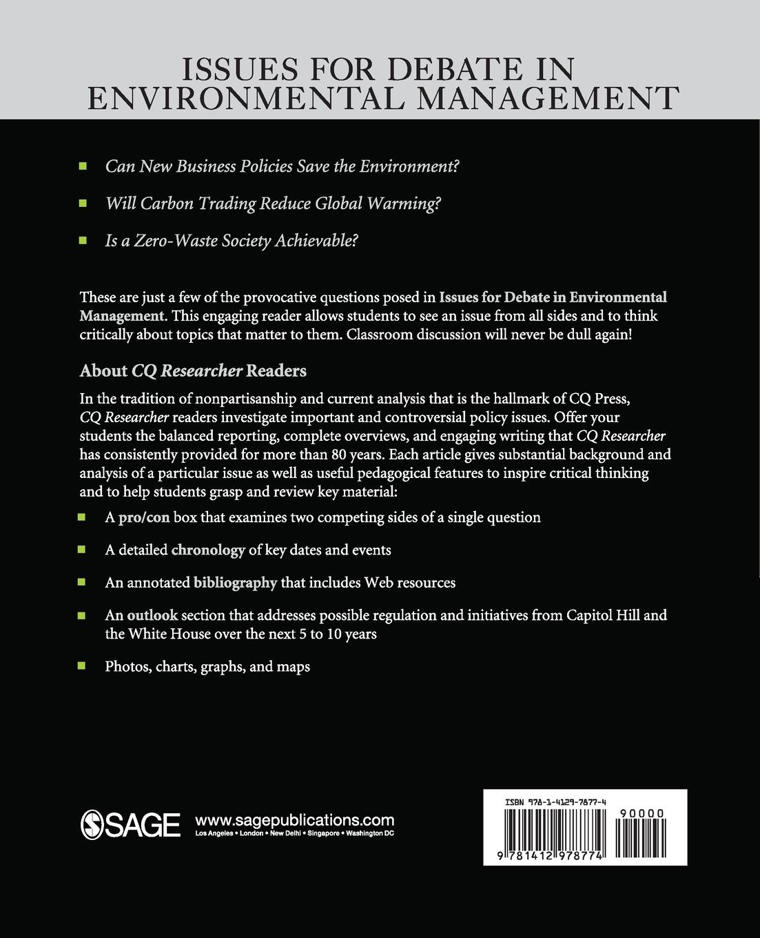 Rückseitencover Issues for Debate in Environmental Management