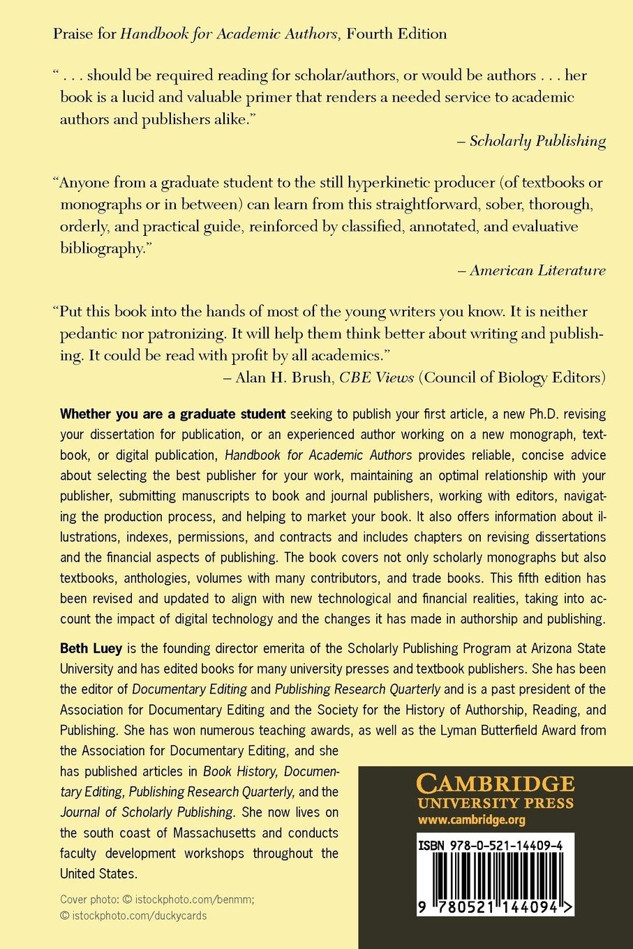 Rückseitencover Handbook for Academic Authors