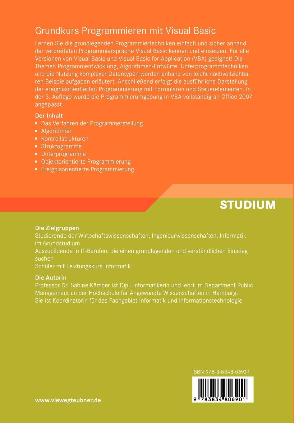 Rückseitencover Grundkurs Programmieren mit Visual Basic