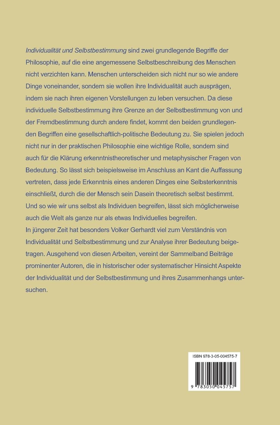 Rückseitencover Individualität und Selbstbestimmung