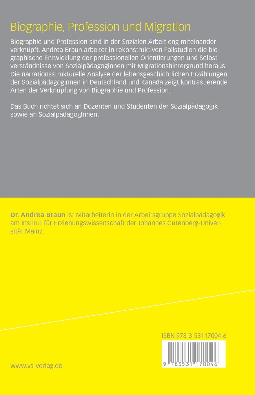 Rückseitencover Biographie, Profession und Migration