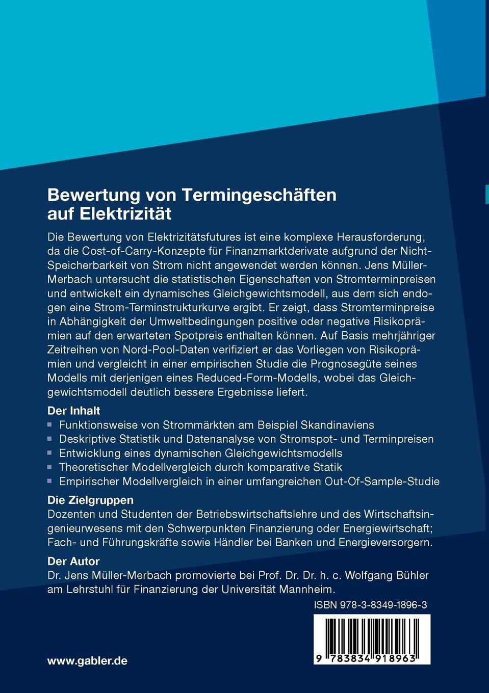 Rückseitencover Bewertung von Termingeschäften auf Elektrizität