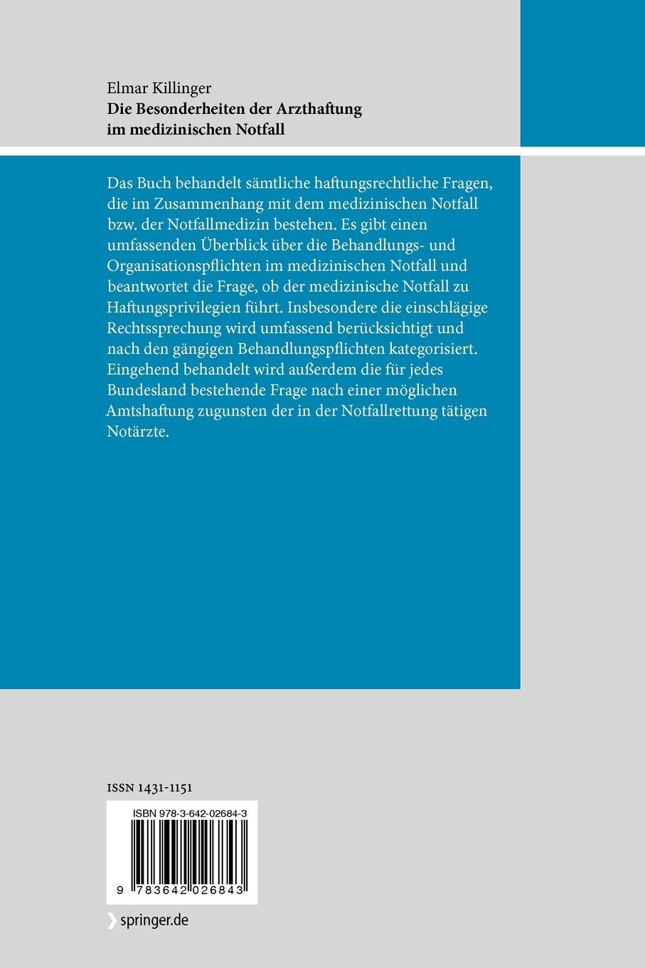 Rückseitencover Die Besonderheiten der Arzthaftung im medizinischen Notfall