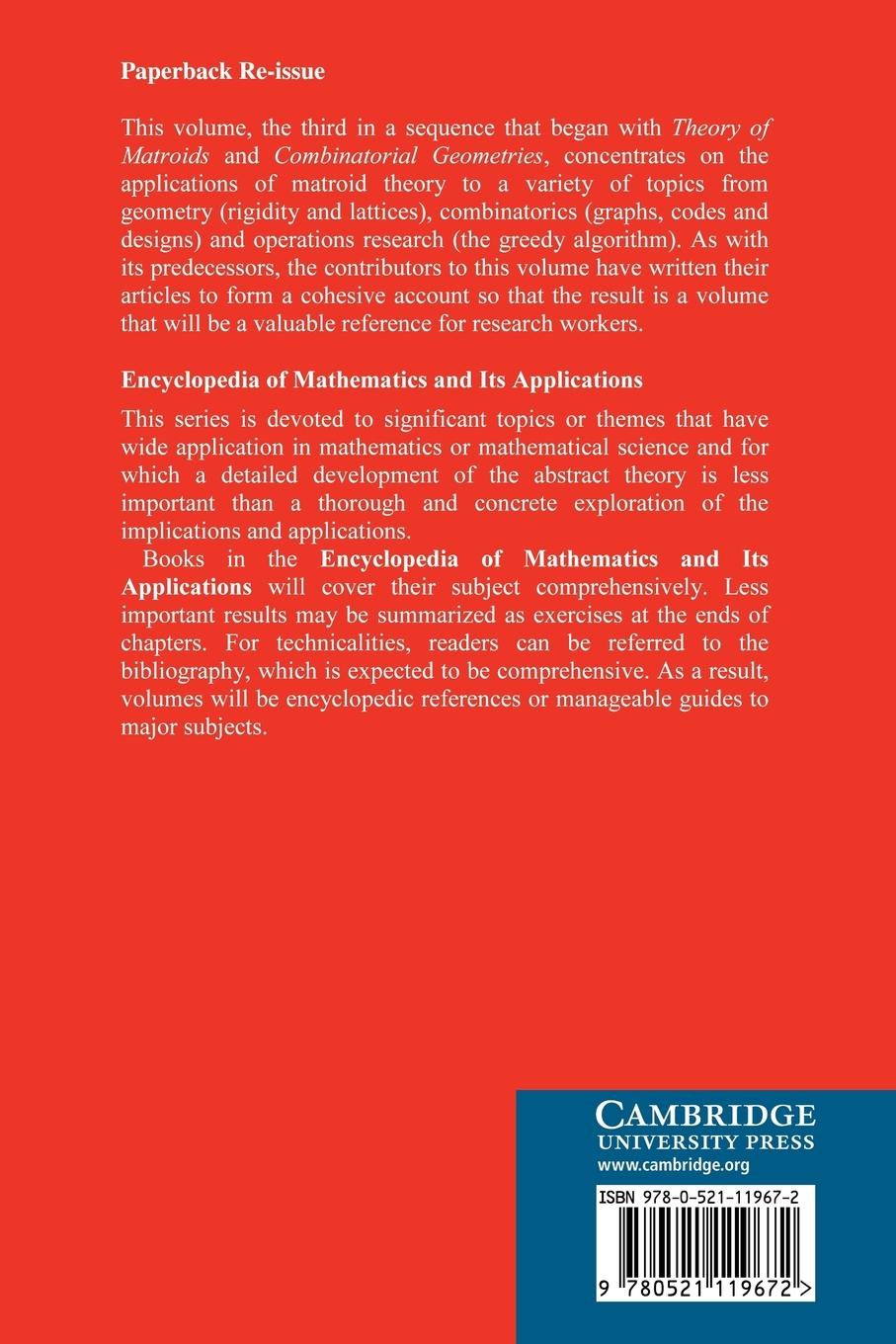 Rückseitencover Matroid Applications