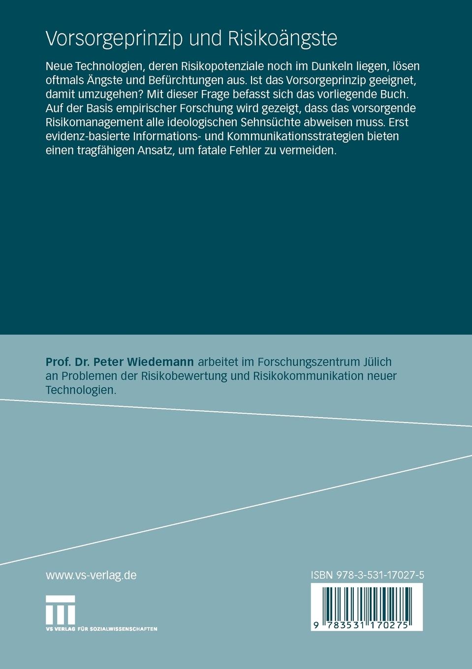 Rückseitencover Vorsorgeprinzip und Risikoängste