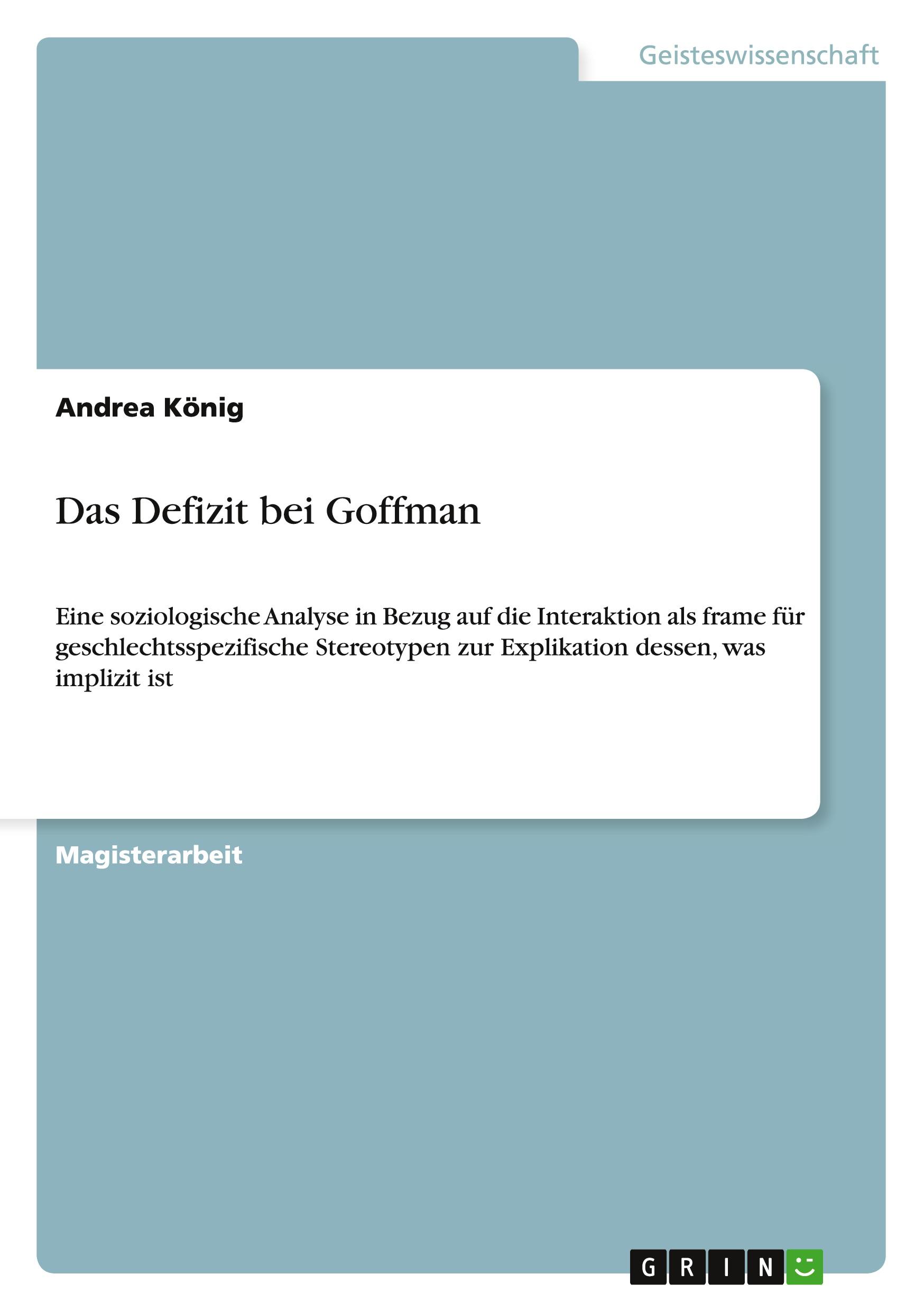 Vorderes Coverbild Das Defizit bei Goffman