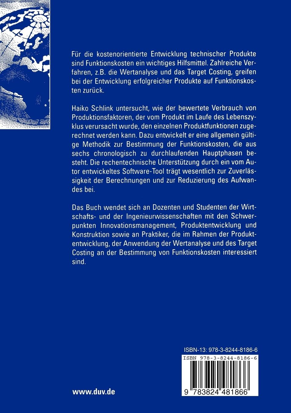 Rückseitencover Bestimmung von Funktionskosten