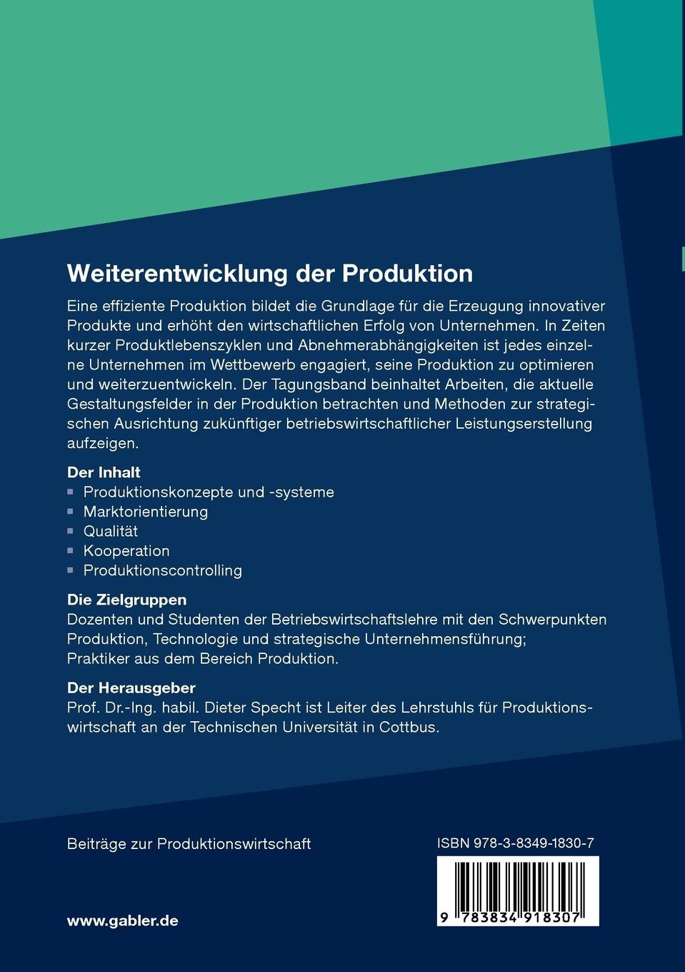 Rückseitencover Weiterentwicklung der Produktion