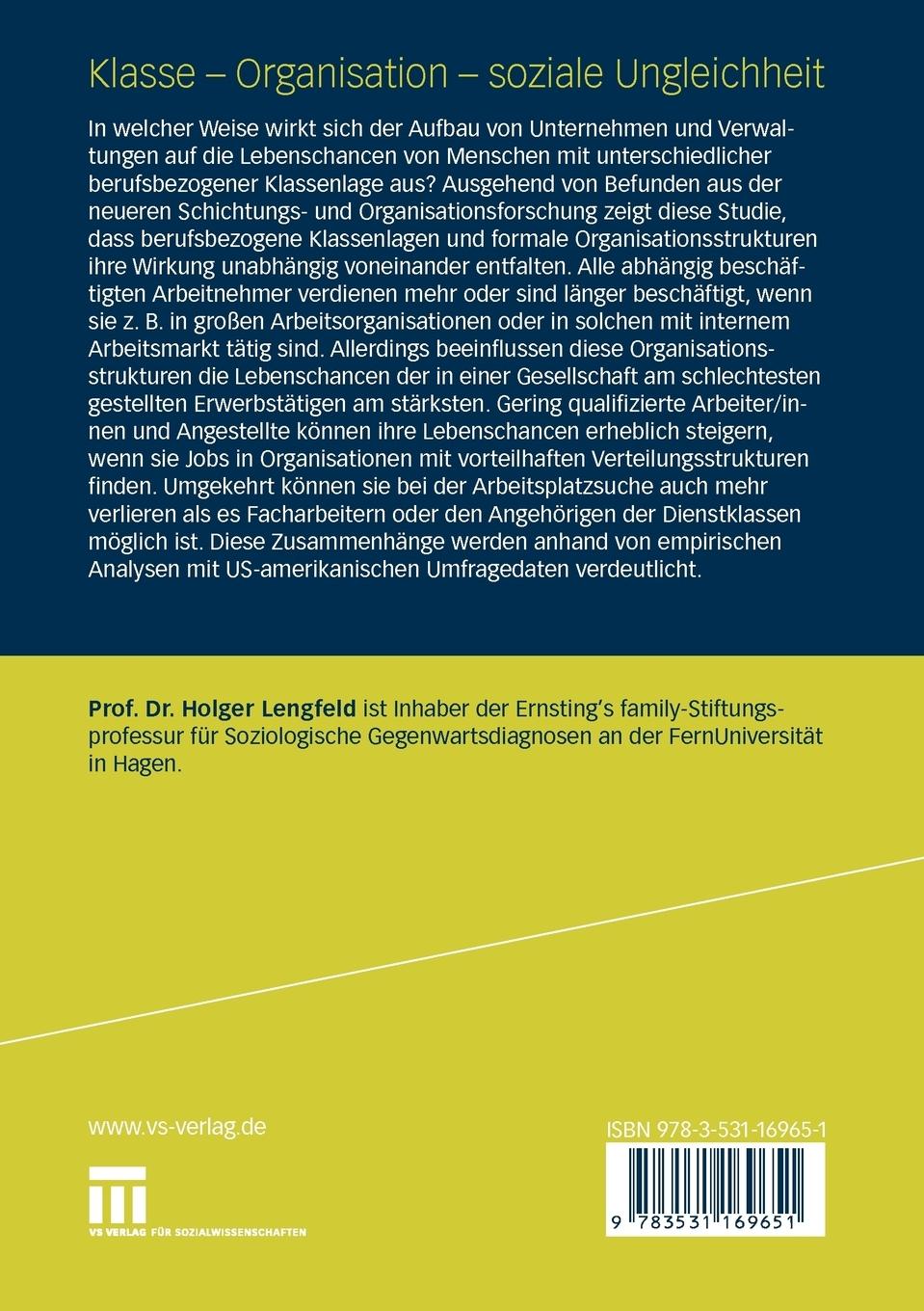 Rückseitencover Klasse - Organisation - soziale Ungleichheit