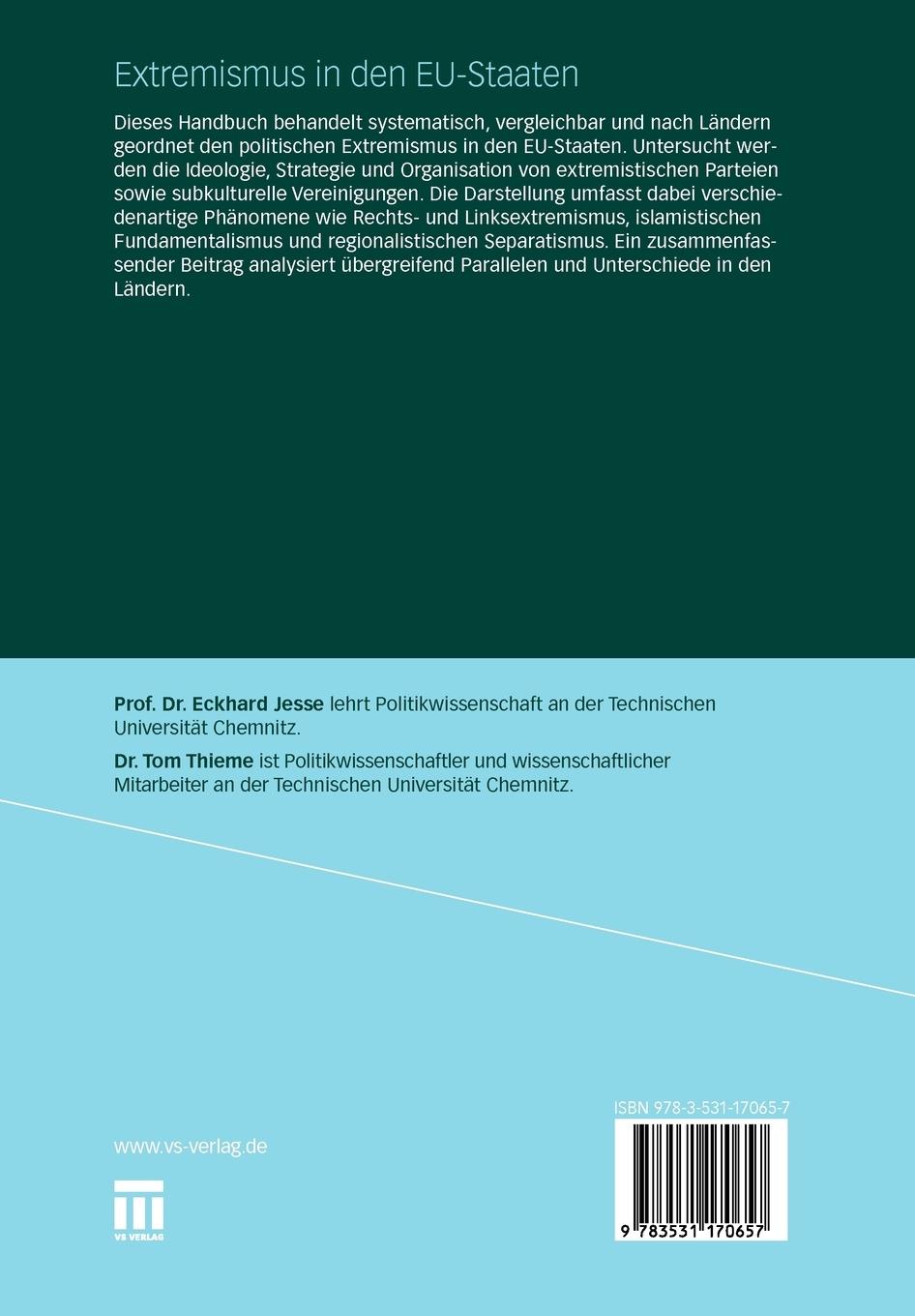 Rückseitencover Extremismus in den EU-Staaten