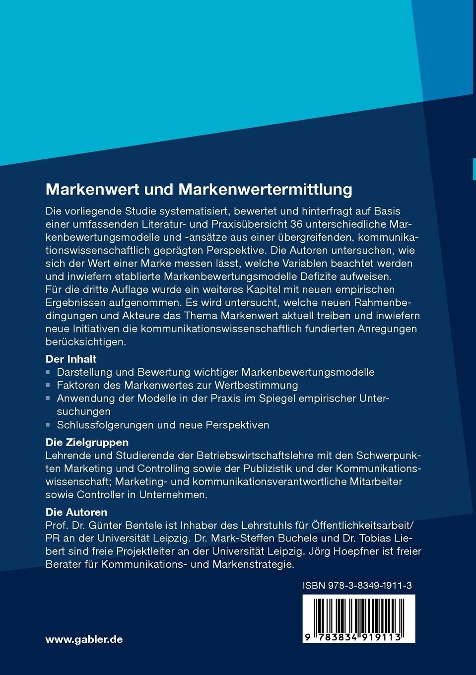 Rückseitencover Markenwert und Markenwertermittlung