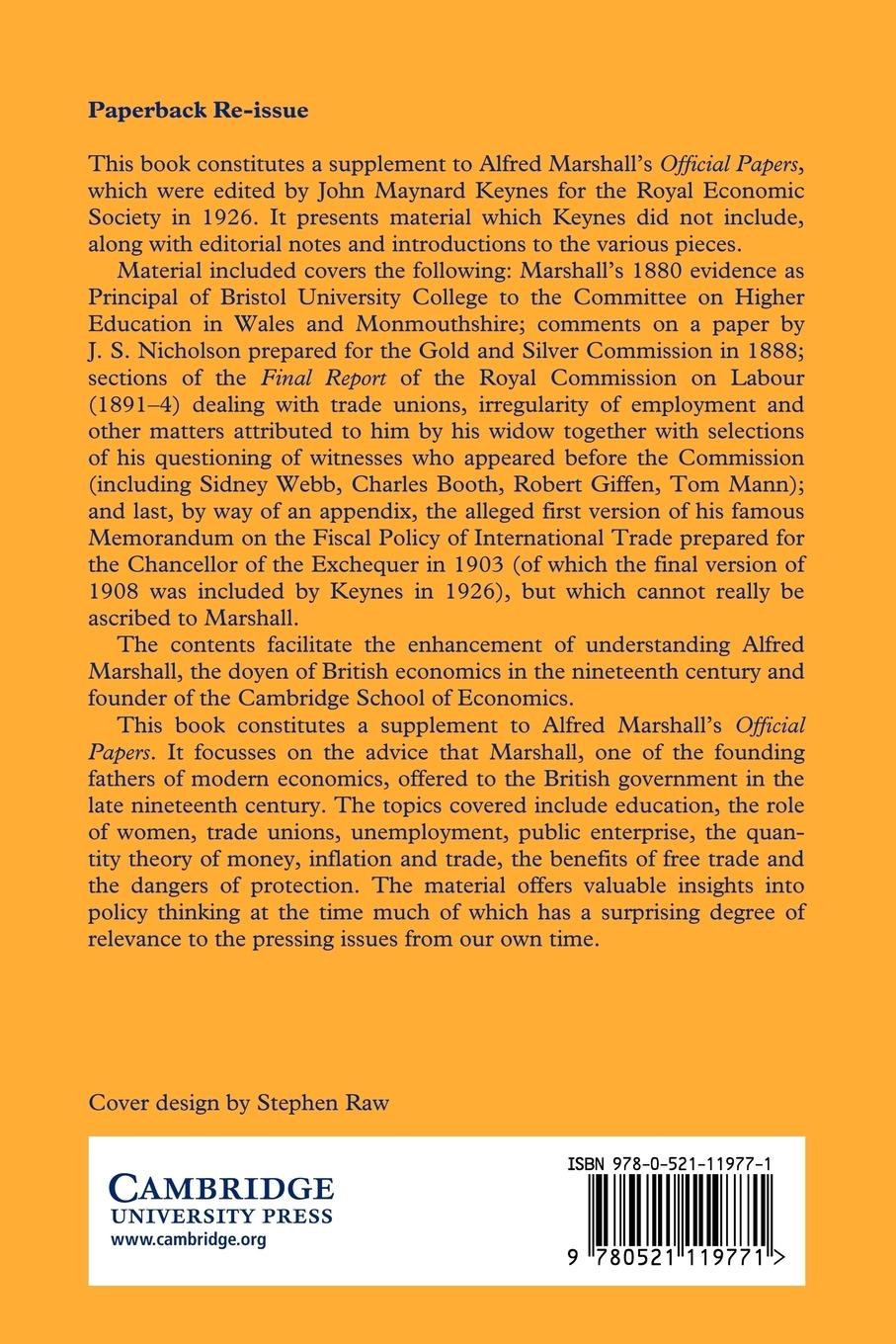 Rückseitencover Official Papers of Alfred Marshall
