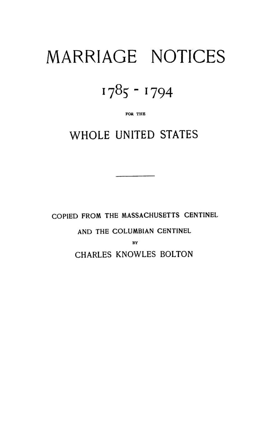 Vorderes Coverbild Marriage Notices, 1785-1794