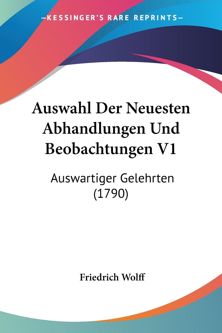 Vorderes Coverbild Auswahl Der Neuesten Abhandlungen Und Beobachtungen V1