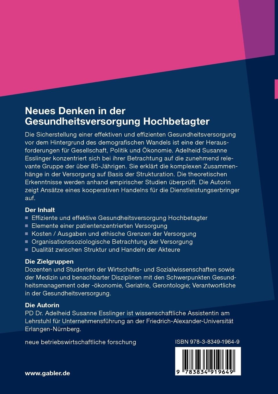 Rückseitencover Neues Denken in der Gesundheitsversorgung Hochbetagter