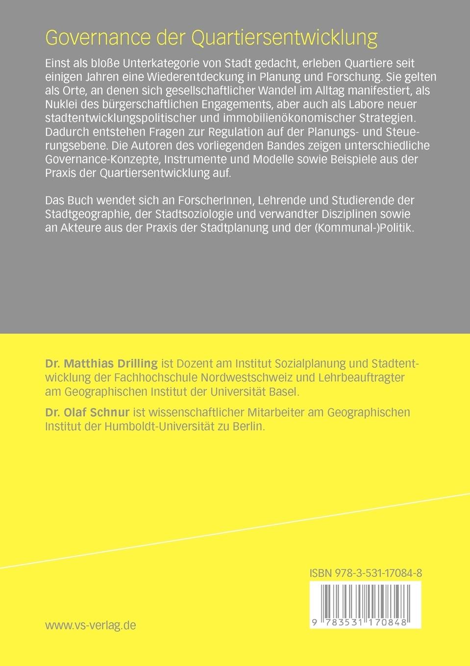 Rückseitencover Governance der Quartiersentwicklung